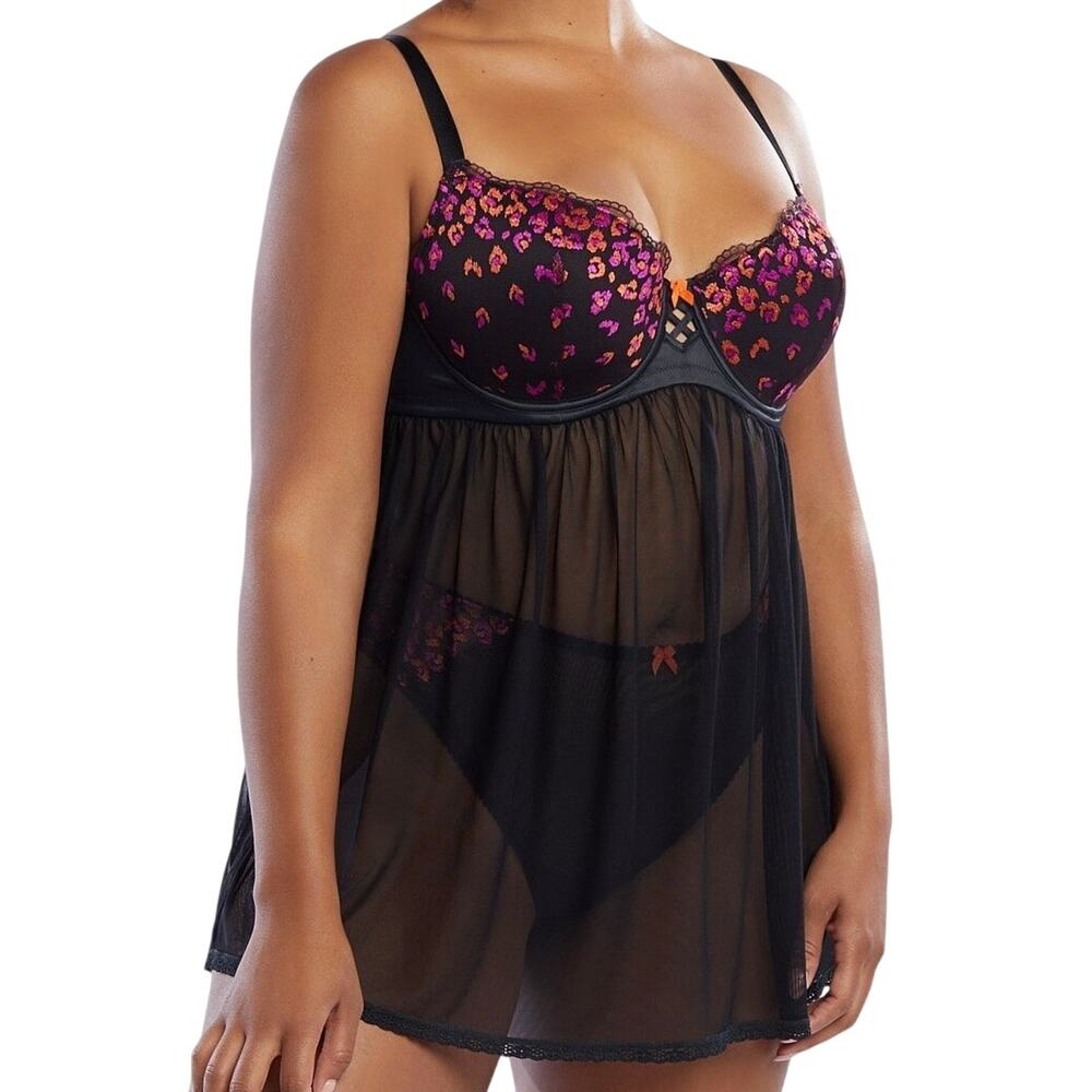 Savage x Fenty Sunset Leopard Sheer Mesh Underwire Lingerie Babydoll Size 2X